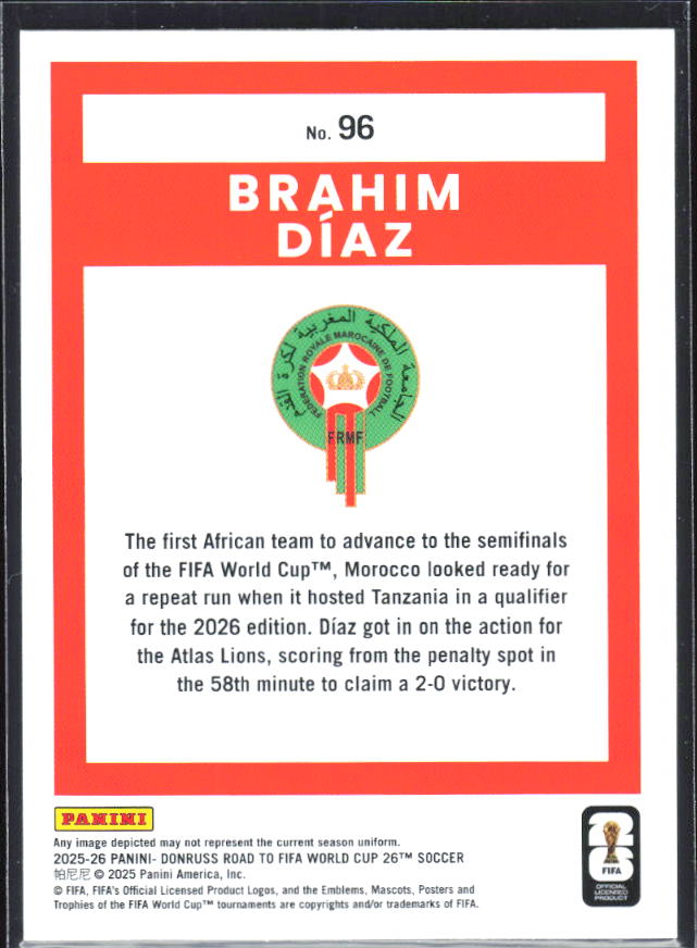 2025-26 Donruss Road to FIFA World Cup #96 Brahim Diaz Base