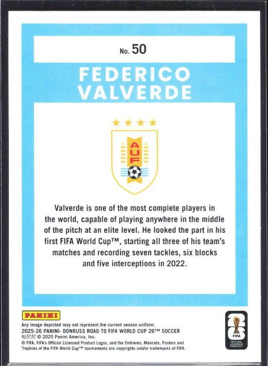 2025-26 Donruss Road to FIFA World Cup #50 Federico Valverde Base