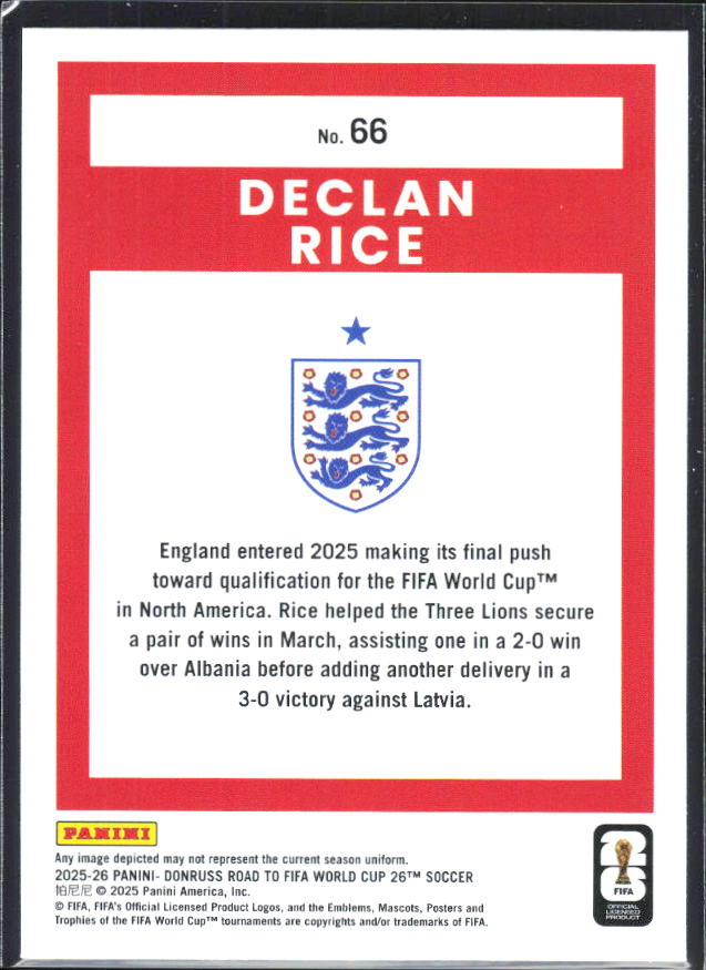 2025-26 Donruss Road to FIFA World Cup #66 Declan Rice Base