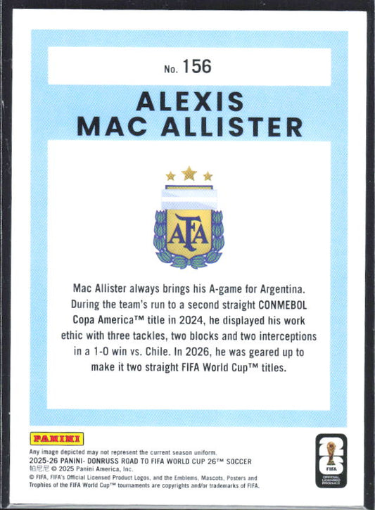 2025-26 Donruss Road to FIFA World Cup #156 Alexis Mac Allister Base