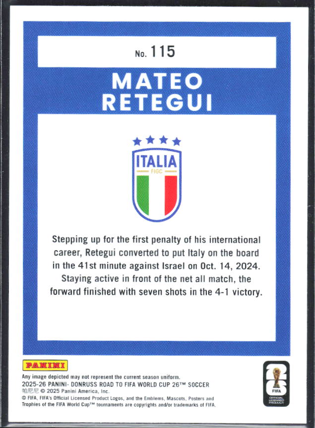 2025-26 Donruss Road to FIFA World Cup #115 Mateo Retegui Base