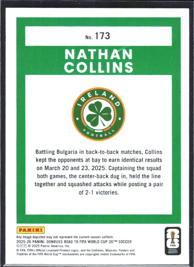 2025-26 Donruss Road to FIFA World Cup #173 Nathan Collins Base