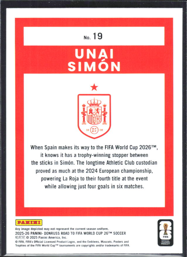 2025-26 Donruss Road to FIFA World Cup #19 Unai Simon Base