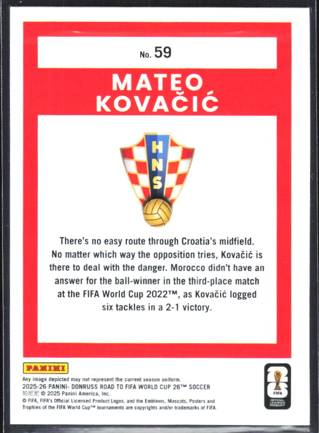 2025-26 Donruss Road to FIFA World Cup #59 Mateo Kovacic Base