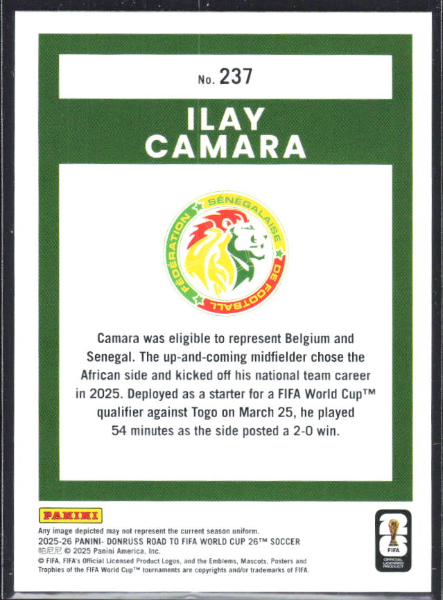 2025-26 Donruss Road to FIFA World Cup #237 Ilay Camara Base