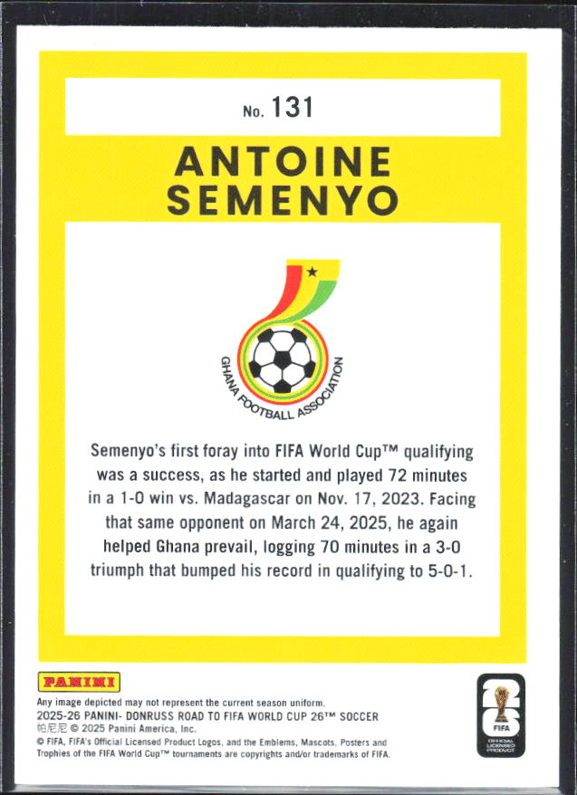 2025-26 Donruss Road to FIFA World Cup #131 Antoine Semenyo Base