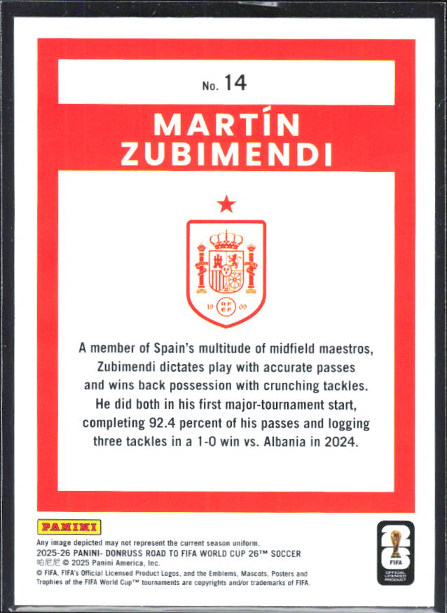 2025-26 Donruss Road to FIFA World Cup #14 Martin Zubimendi Base