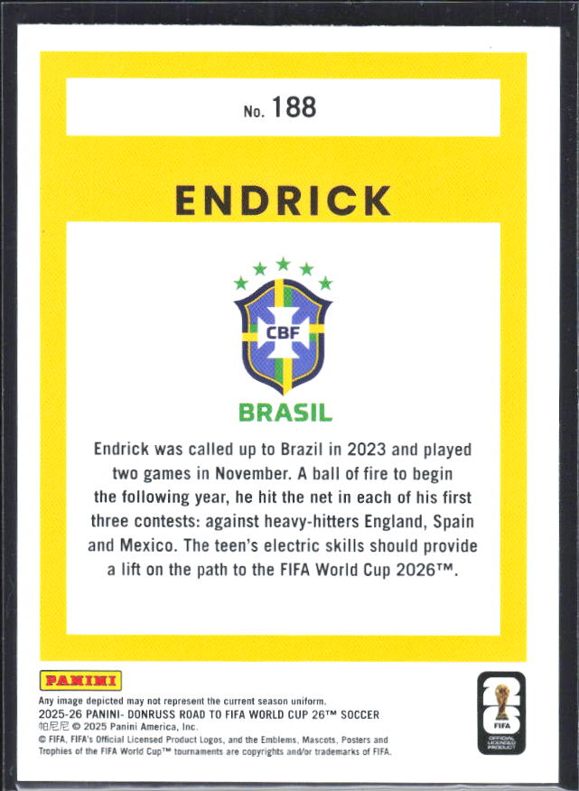 2025-26 Donruss Road to FIFA World Cup #188 Endrick Base
