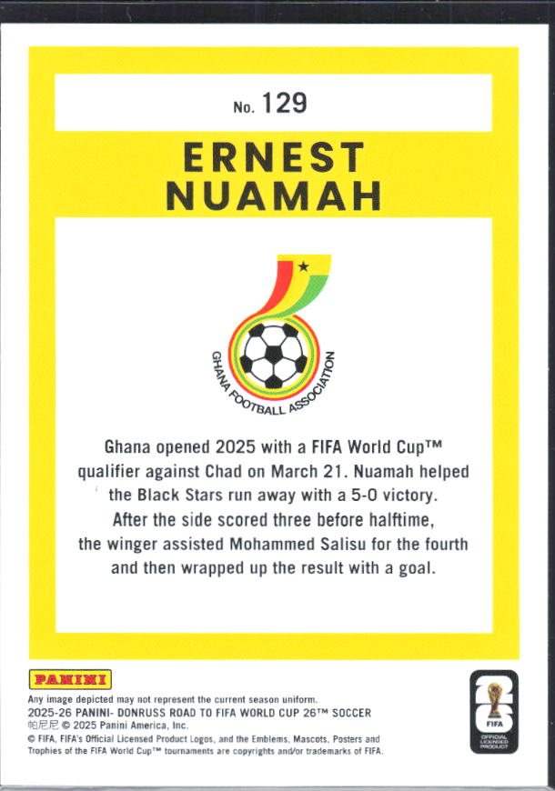 2025-26 Donruss Road to FIFA World Cup #129 Ernest Nuamah Base