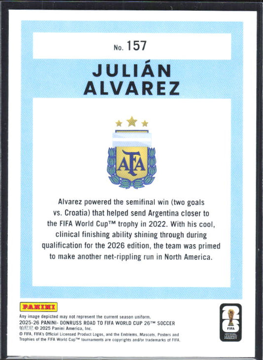 2025-26 Donruss Road to FIFA World Cup #157 Julian Alvarez Base