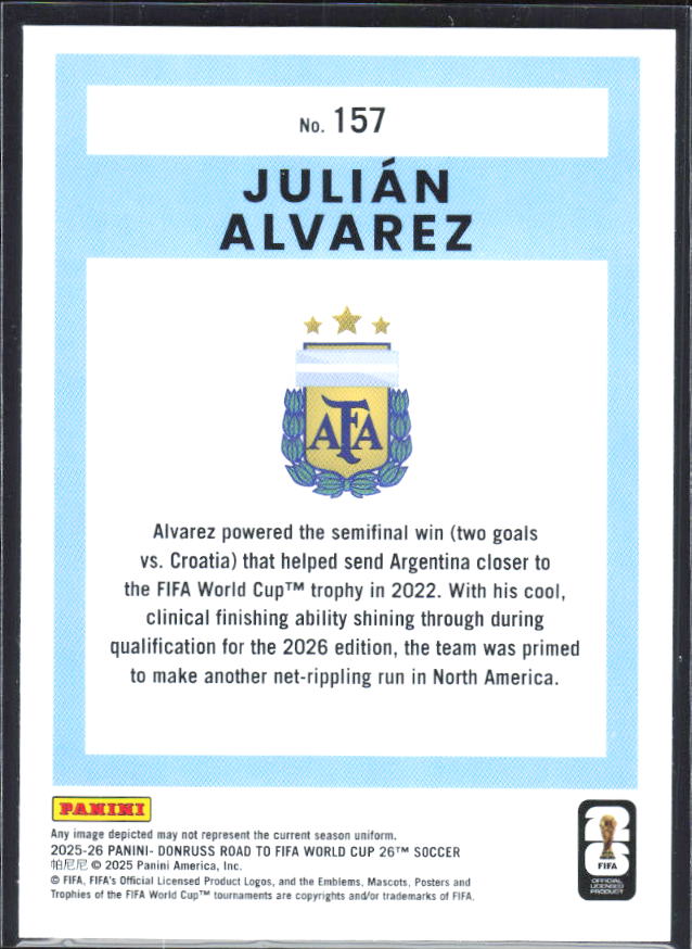 2025-26 Donruss Road to FIFA World Cup #157 Julian Alvarez Base