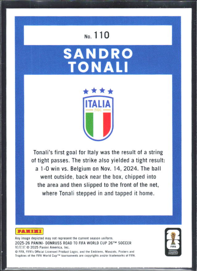2025-26 Donruss Road to FIFA World Cup #110 Sandro Tonali Base