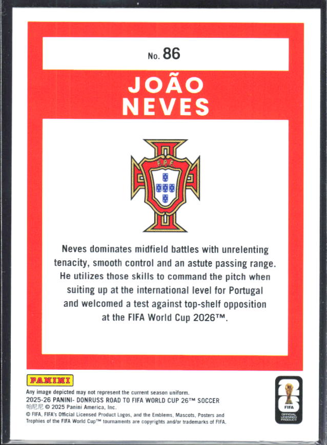 2025-26 Donruss Road to FIFA World Cup #86 Joao Neves Base