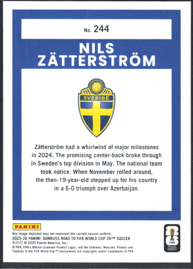 2025-26 Donruss Road to FIFA World Cup #244 Nils Zätterström Base