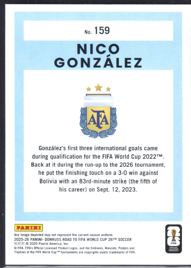 2025-26 Donruss Road to FIFA World Cup #159 Nico Gonzalez Base