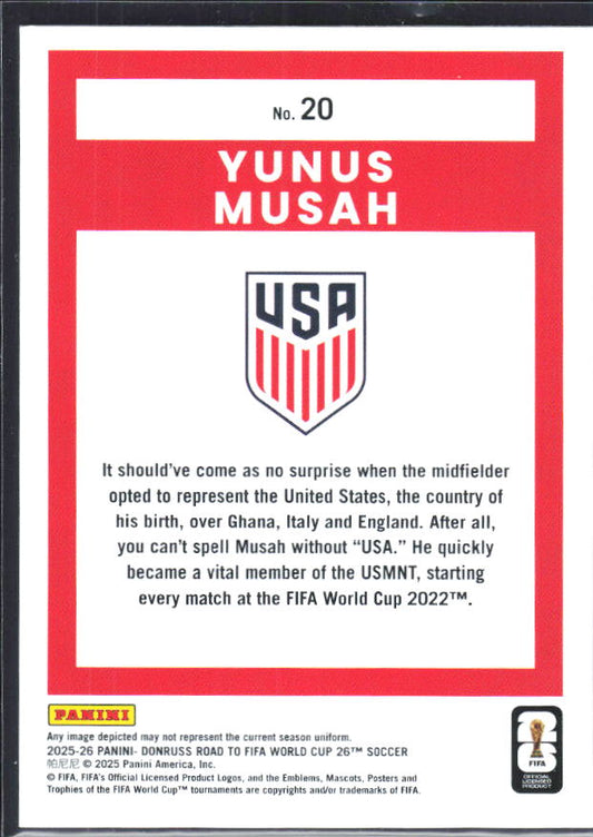2025-26 Donruss Road to FIFA World Cup #20 Yunus Musah Base