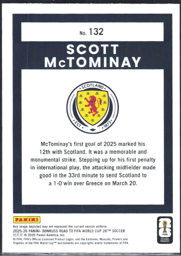 2025-26 Donruss Road to FIFA World Cup #132 Scott McTominay Base