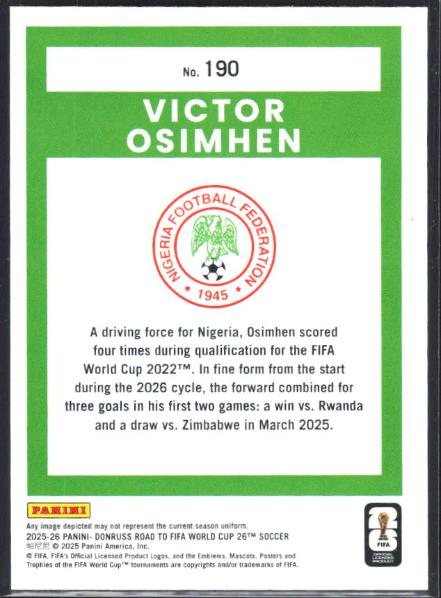 2025-26 Donruss Road to FIFA World Cup #190 Victor Osimhen Base