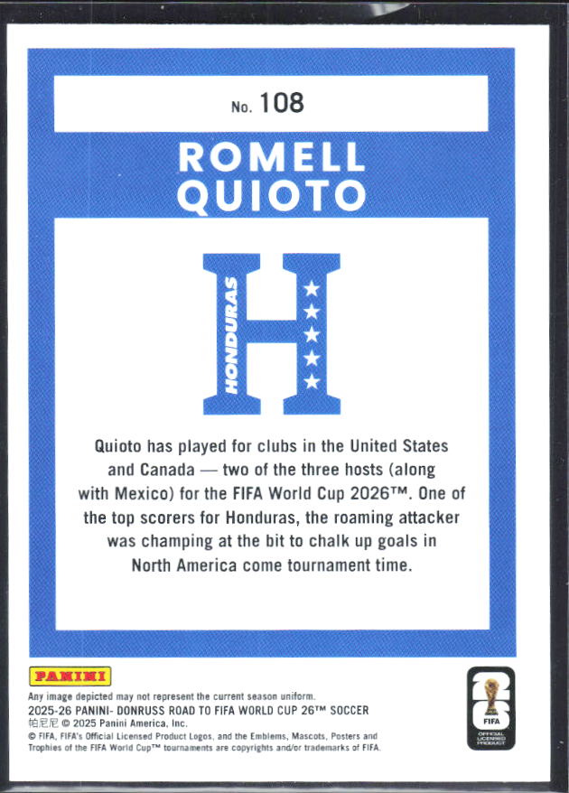 2025-26 Donruss Road to FIFA World Cup #108 Romell Quioto Base