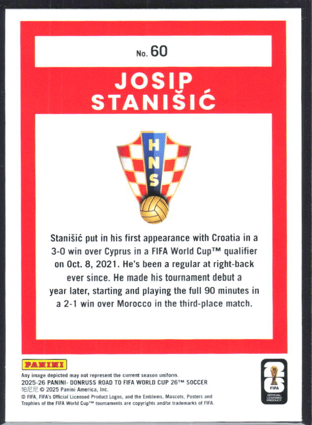 2025-26 Donruss Road to FIFA World Cup #60 Josip Stanisic Base