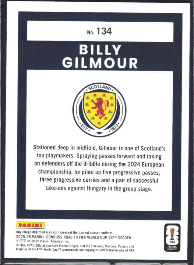2025-26 Donruss Road to FIFA World Cup #134 Billy Gilmour Base