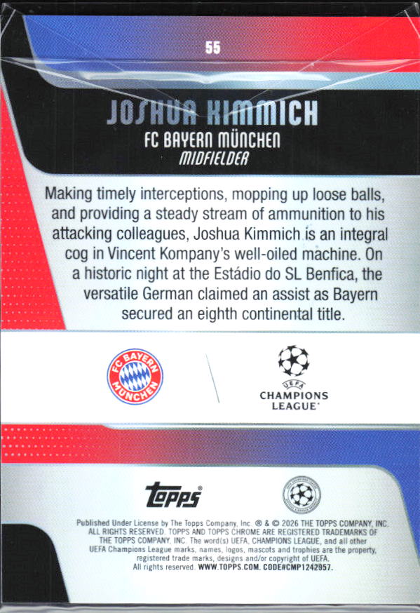 2025-26 Topps Chrome UEFA Club Competitions #55 Joshua Kimmich Base