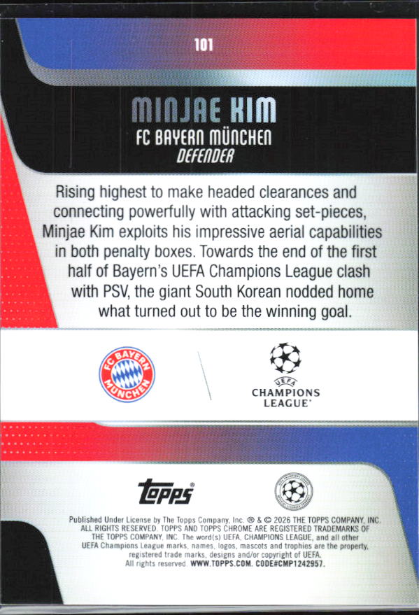 2025-26 Topps Chrome UEFA Club Competitions #101 Minjae Kim Base