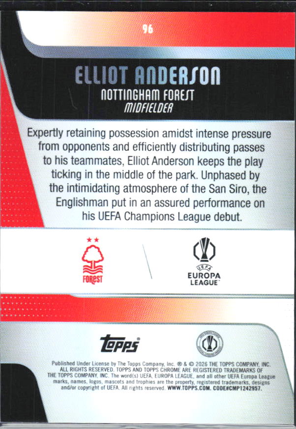 2025-26 Topps Chrome UEFA Club Competitions #96 Elliot Anderson Base