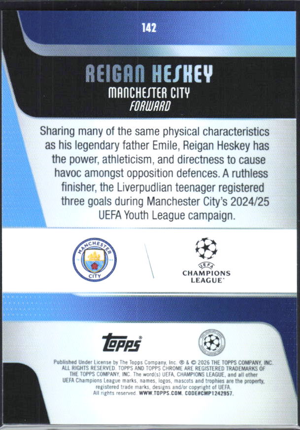 2025-26 Topps Chrome UEFA Club Competitions #142 Reigan Heskey Base