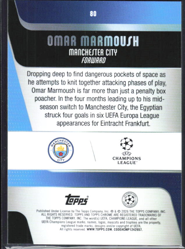 2025-26 Topps Chrome UEFA Club Competitions #80 Omar Marmoush Base