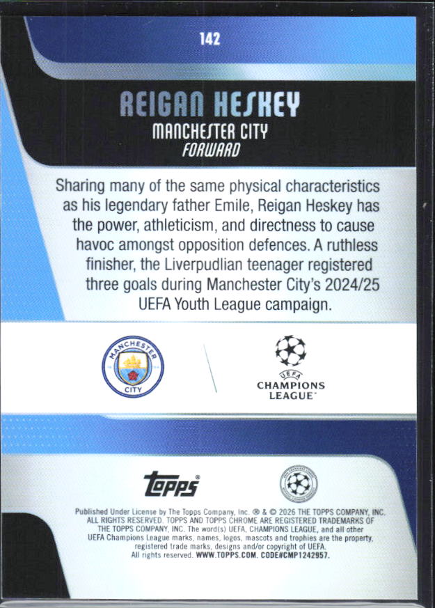2025-26 Topps Chrome UEFA Club Competitions #142 Reigan Heskey Base