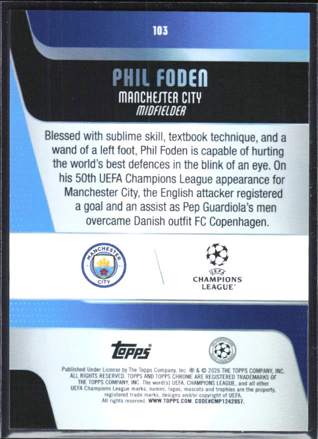 2025-26 Topps Chrome UEFA Club Competitions #103 Phil Foden Base