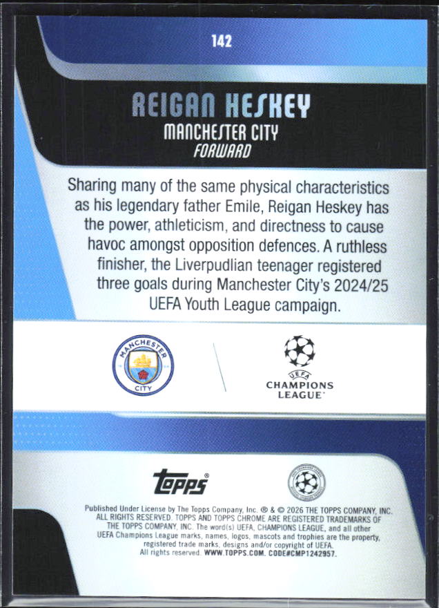 2025-26 Topps Chrome UEFA Club Competitions #142 Reigan Heskey Base