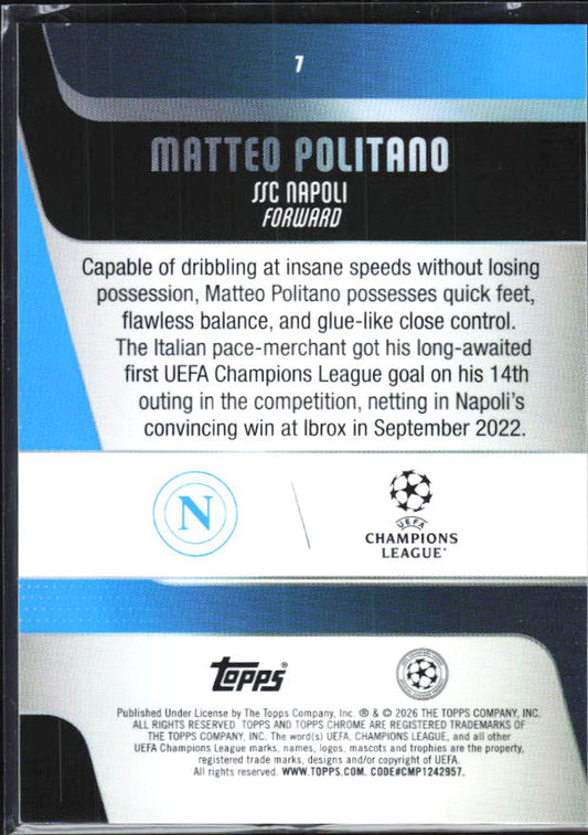 2025-26 Topps Chrome UEFA Club Competitions #7 Matteo Politano Base