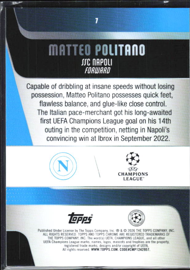 2025-26 Topps Chrome UEFA Club Competitions #7 Matteo Politano Base