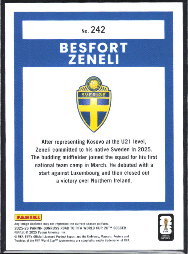 2025-26 Donruss Road to FIFA World Cup #242 Besfort Zeneli Optic