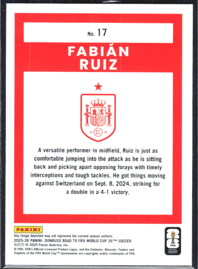 2025-26 Donruss Road to FIFA World Cup #17 Fabian Ruiz Optic