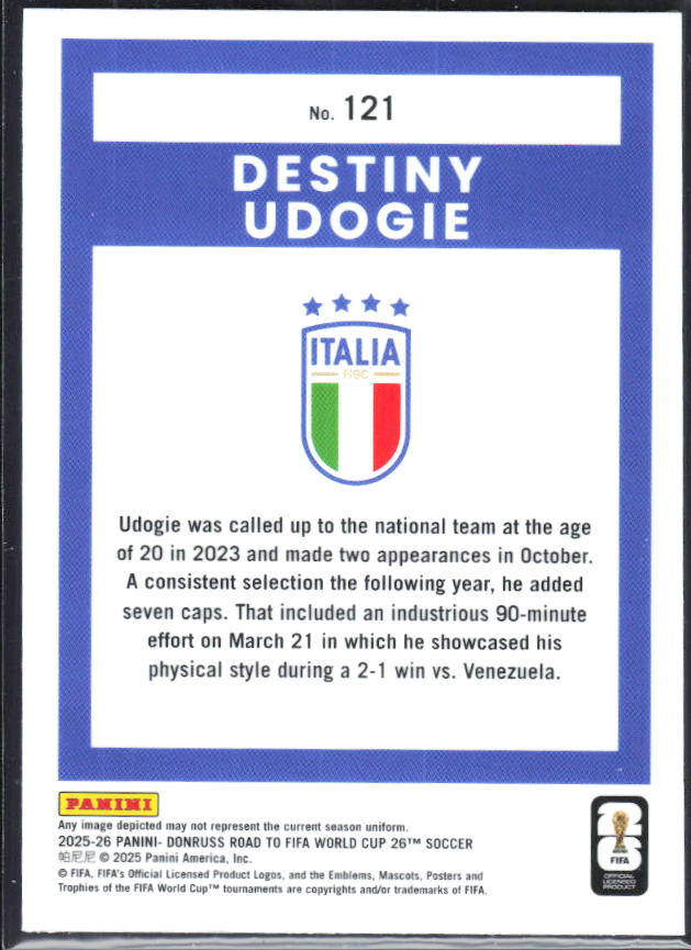 2025-26 Donruss Road to FIFA World Cup #121 Destiny Udogie Optic