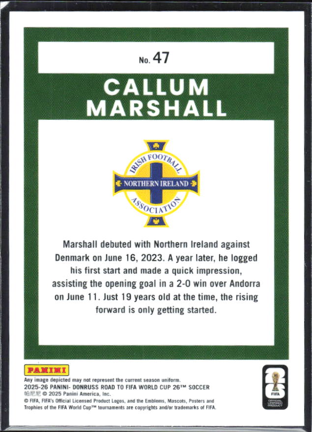 2025-26 Donruss Road to FIFA World Cup #47 Callum Marshall Optic