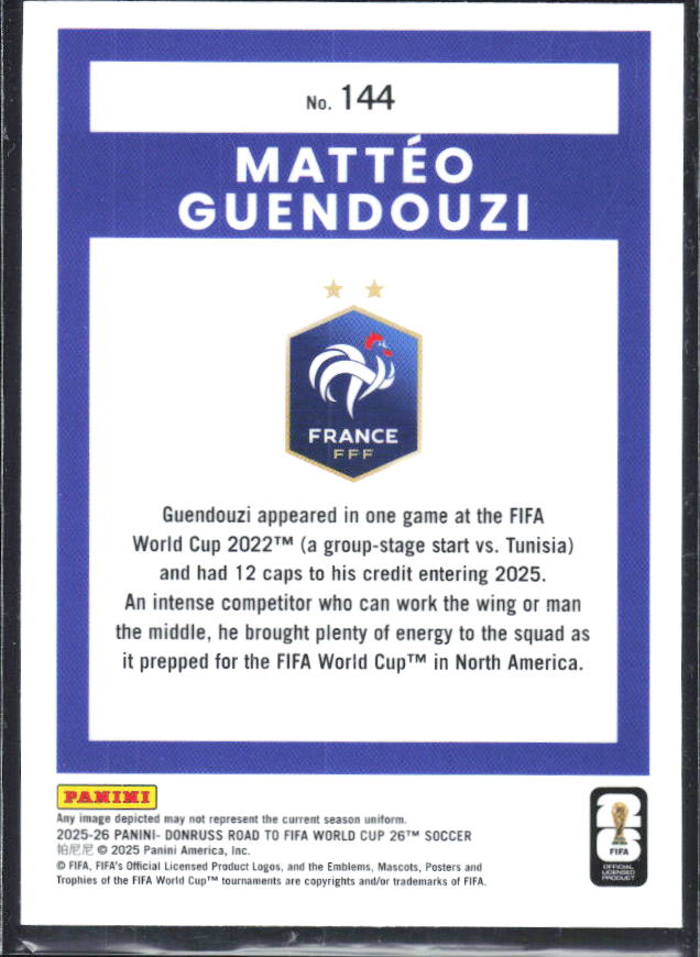 2025-26 Donruss Road to FIFA World Cup #144 Matteo Guendouzi Optic
