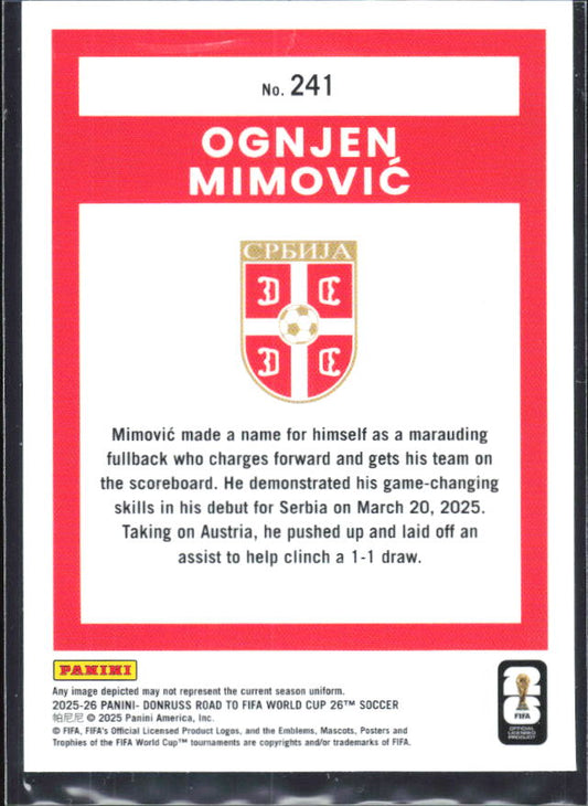 2025-26 Donruss Road to FIFA World Cup #241 Ognjen Mimovic Optic