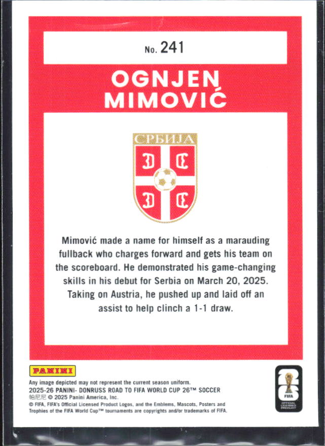 2025-26 Donruss Road to FIFA World Cup #241 Ognjen Mimovic Optic
