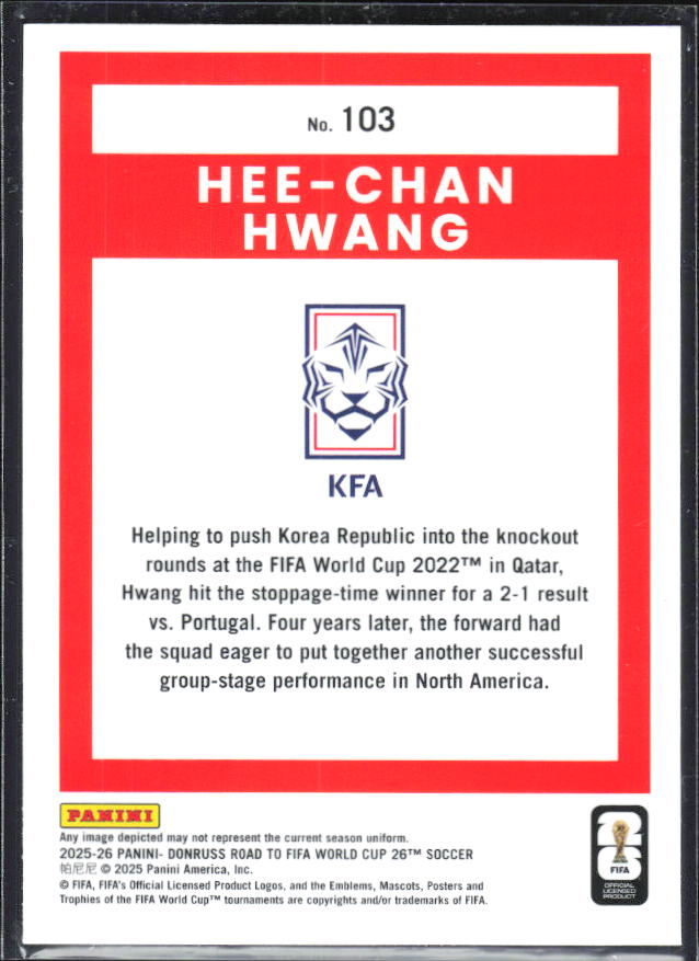 2025-26 Donruss Road to FIFA World Cup #103 Hee-chan Hwang Optic
