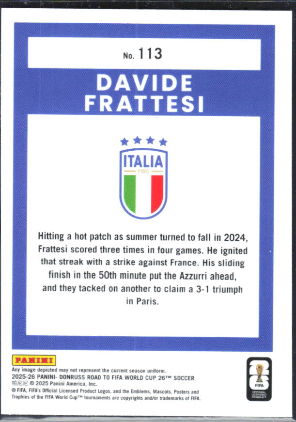 2025-26 Donruss Road to FIFA World Cup #113 Davide Frattesi Optic