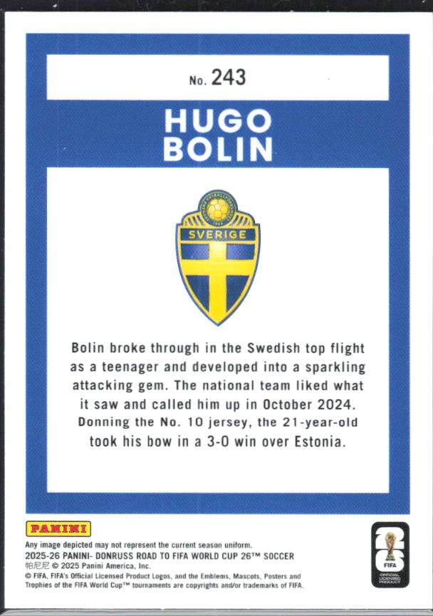 2025-26 Donruss Road to FIFA World Cup #243 Hugo Bolin Optic
