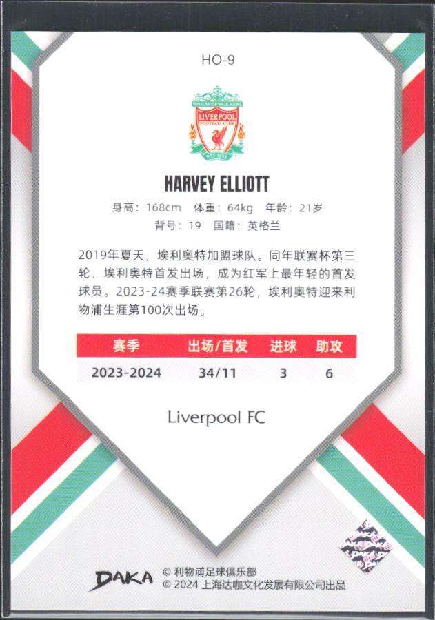 2024 DAKA Holocene Liverpool #HO-9 Harvey Elliott – baksida