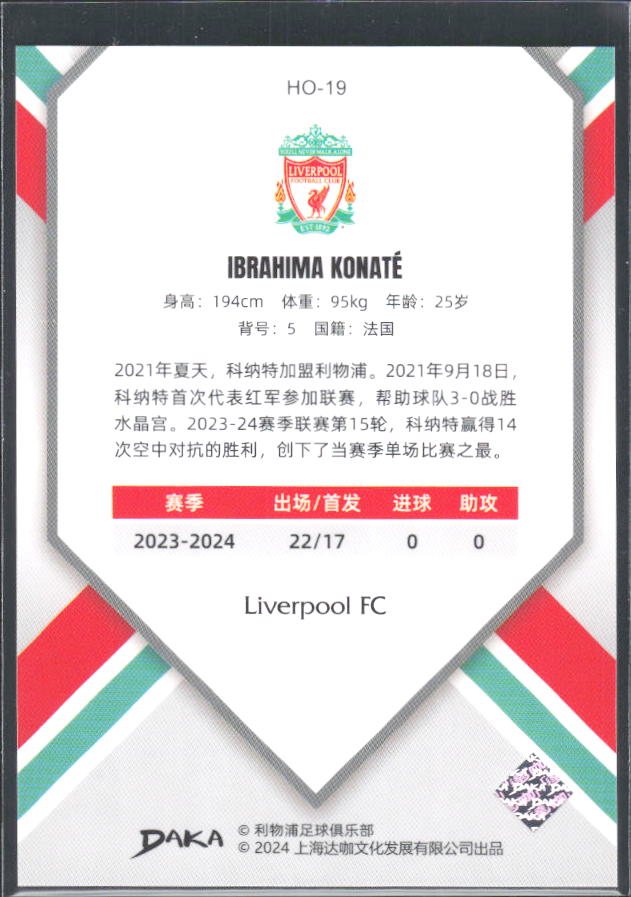 2024 DAKA Holocene Liverpool #HO-19 Ibrahima Konaté – baksida