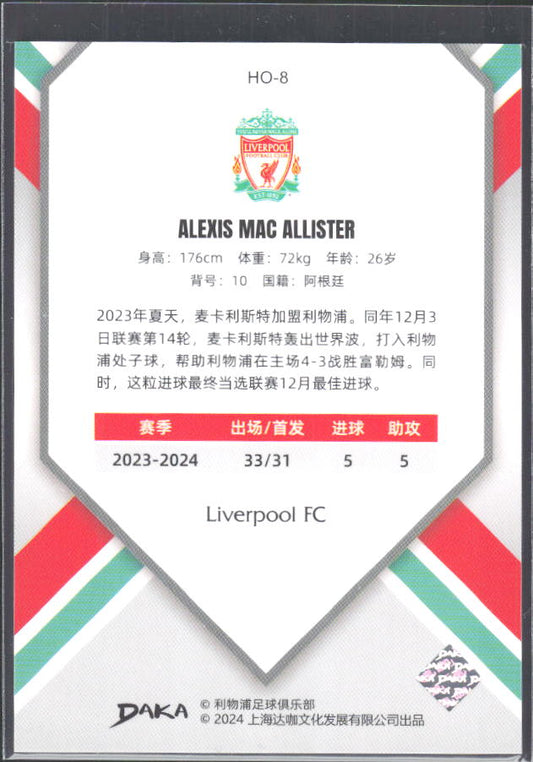 2024 DAKA Holocene Liverpool #HO-8 Alexis Mac Allister – baksida