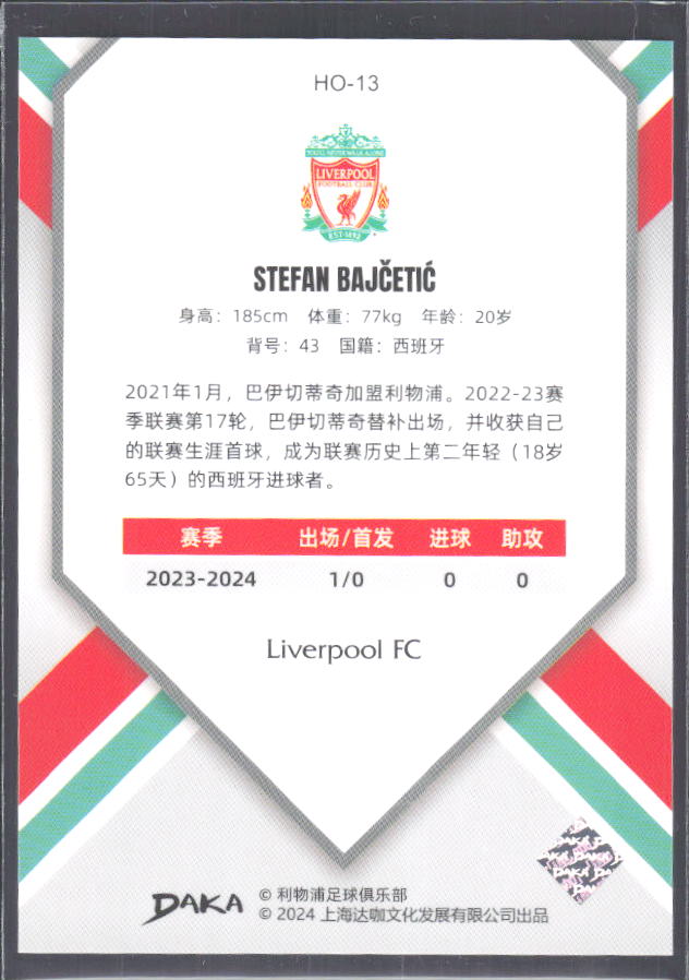 2024 DAKA Holocene Liverpool #HO-13 Stefan Bajčetić – baksida