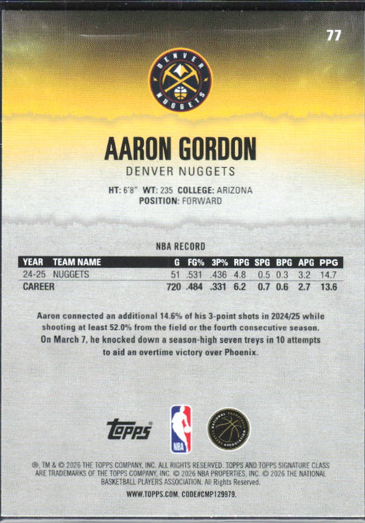 2025-26 Topps Signature Class #77 Aaron Gordon – baksida